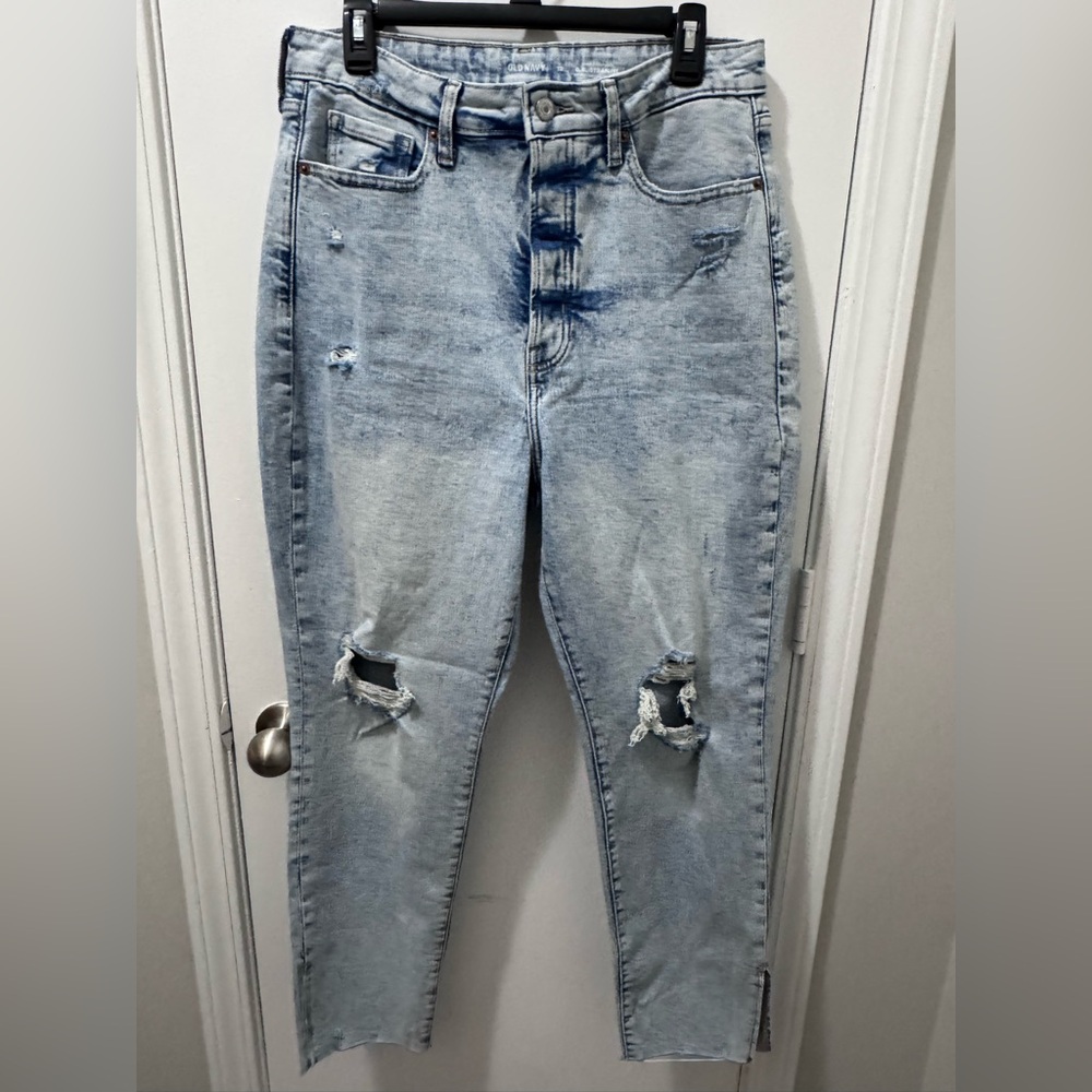 Old Navy Light Blue Distressed Higher High Rise OG Straight Jeans